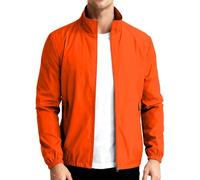 Generico Giacca Primavera Uomo Cerniera con Tasche Senza Cappuccio - Abbigliamento Uomo Primavera Giacche Sportiva Running Protettivo da Sole, Bomber Vintage Leggeri Baggy Arancio M