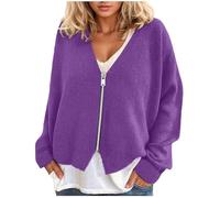 Generico Giacca Primaverile Donna Giacca Donna Casual con Scollo a V e Chiusura a Cerniera per un Moderno Elegante (Purple, M)