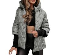 Generico Giacca Trapuntata Donna con Cappuccio e Patchwork e Zip Giacca Imbottita Donna Calda per Autunno Inverno Cappotto Donna