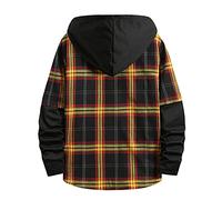 Generico Giacca Uomo,Camisa De Empalme A Cuadros con Capucha Negra De Otoño para Hombre Abrigo Informal Suelto De Manga Larga para Vacaciones con BotóN