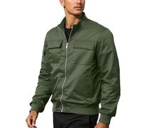 Genérico Giacca Uomo Moto Tinta Unita Giacca Antivento Impermeabile Cappotto con Molteplici Tasche Casual Outdoor Vintage Casual Cappotto Moda Cerniera, A Verde, XXXL