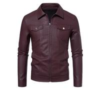 Generico Giacche da Moto in Pelle Finta per Uomo, Leggere e Fit Slim, Colletto Eretto e Sportive, Ideali per Uscite e Movimento (1D-Wine, XL)