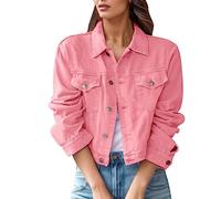 Generico Giacche di Jeans Donna- Giacca Denim Donna- Giacca in Jeans 90’s Denim Jacket Cropped Fit Oversize a Maniche Lunghe Giubbotto Primaverile Donna Giacche da Moto Trucker Giacca Tasche