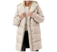 Generico Giacche invernali lunghe imbottite da donna con tasche con cappuccio zip e fodera in pile cappotto spesso