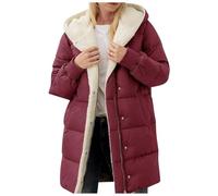 Generico Giacche invernali lunghe imbottite da donna con tasche con cappuccio zip e fodera in pile cappotto spesso