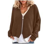 Generico Giacchetto Donna Primavera Giacca Donna Casual con Scollo a V e Chiusura a Cerniera per un Moderno Elegante (Brown, S)