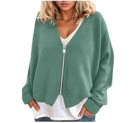 Generico Giacchetto Donna Primavera Giacca Donna Casual con Scollo a V e Chiusura a Cerniera per un Moderno Elegante (Mint Green, XXL)