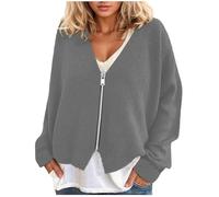 Generico Giacchetto Primaverile Donna Giacca Donna Casual con Scollo a V e Chiusura a Cerniera per un Moderno Elegante (Grey, M)