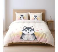 Generico Giallo Cartone Animato Animale Carino Carino Cane CopriPiumino Microfibra Set Di Piumoni Con Cerniera Adatto Ai Giovani 200 x 200cm Set Da Tre Pezzi