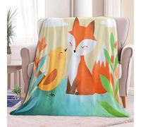 Generico Giallo Coperta Plaid Pile Sherpa 180 x 200 cm Cartoon Volpe Uccellino Coperta Calda e Confortevole Flanella, Copri Divano Copriletto Coperte Plaid Divano Fluffy Tutte le Stagioni