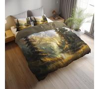 Generico giallo Parure letto, set copripiumino 230 x 260 cm, biancheria da letto double face in microfibra spazzolata, alberi a olio impressionista facile cura, adatto ad adulti e bambini