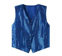 Generico Gilet da discoteca, da uomo, con paillette, anni '80, per feste a tema, costume da carnevale, slim fit, base lucida