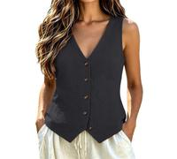 Generico Gilet da Donna Elegante in Lino Cotone Gilet Smanicato con Scollo a V e Bottoni Top Estivo per Ufficio e Vacanza Colori Solidi Abbigliamento per Occasioni Formali Casual Moda Primavera S-3XL