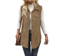 Generico Gilet da donna in velluto a coste con bottoni e tasche - Giacca lunga senza maniche con colletto classico