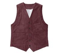 Generico Gilet da uomo in pelle uomo peller di capra camoscio classico intelligente morbida pelle uomu senza fermi sport gilet casual vintage stile cowboy
