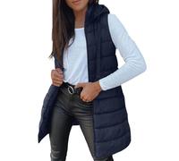 Generico Gilet Donna Lungo, Piumino Smanicato Invernale con Cappuccio, Giubbino Senza Maniche Termico Cappotto Curvy Giubbotto Imbottito Giacca Trapuntato con Cerniera e Tasche Leggeri Caldo Giubbino