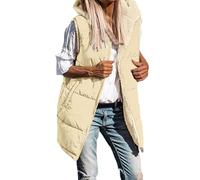 Generico Gilet Donna Lungo Reversibile in Pelliccia per Autunno Invernale Caldo Senza Maniche con Cerniera e Cappuccio Imbottito in Piumino(Khaki, XL)