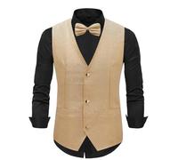 Genérico Gilet luminoso da uomo in pile con motivo a spina di pesce con scollo a V gilet in tweed per carnevale matrimoni e padrini Blazer Slim Fit, oro, L