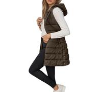 Generico Gilet Lungo da Donna in Piuma D'Oca Senza Maniche Giacca con Cappuccio Inverno Caldo Cappotto Sottile Zip all'aperto Gilet Vintage Giacca a Sbuffo Antivento Leggero Gilet Morbido