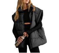 Generico Gilet Oversize da Donna dalla vestibilità Morbida, Giacca Senza Maniche Trapuntata con Zip, Collo Alto e Tasche. Calda e Casual, Perfetta per Il Passaggio dall'autunno all'inverno. (L,Nero)