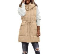 Generico Gilet Piumino Donna, Piumino Smanicato Donna Lungo con Cappuccio in Piumino Giacca Senza Maniche Spessa Senza Maniche Smanicato Tinta Unita Casual con Zip Outdoor