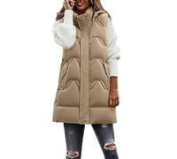 Generico Gilet Piumino Donna, Piumino Smanicato Lungo Donna con Cappuccio Caldo Piumino Smanicato Imbottita Trapuntato Elegante con Cerniera E Tasche Cappotti All'aperto