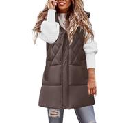 Generico Gilet Senza Maniche Donna, Gilet Lungo Donna Smanicato Senza Maniche Tinta Unita Giacca Lunga Zip Up Cappotto Invernale Leggeri Caldo Trapuntato Gilet con Tasche Quotidiano