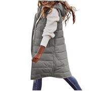 Generico Gilet Smanicato Donna, Gilet Donna Lungo Smanicato Senza Maniche Pile Elegante Leggero Caldo Lunga Piumino con Cappuccio Imbottito Casual Cappotto Invernali Quotidiano