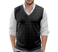 Genérico Gilet Studente Leggero Gilet a scacchi da Uomo Scollo a V Abbigliamento Fondo Uniforme Scuola Maglia Spessa Protezione Contro il Freddo in Inverno, B nero, M