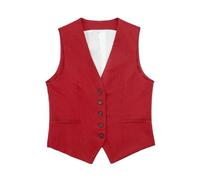 Genérico Gilet Tuta Donna con Scollo a V senza Maniche Gilet Corto Cameriera con Bottoni Elegante Festivo Business Giacca Vintage Top Tipo Serbatoio Fit Fit, Rosso cocomero, XS