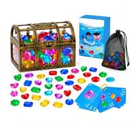 Generico Giocattoli da Immersione per Bambini, Gemme Pirata Set | Giocattoli per Immersioni con 60 Pietre Colorate, 1 Forziere Pirati, 35 Carte, 1 Sacchetto per Riporle, per Feste In Piscina