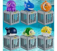 Generico Giochi da Immersione Piscina Bambini, Giochi da Piscina con Animali Galleggianti e Gabbia Zavorrata, Giochi Subacquei per Piscina, Regalo Perfetto per Bambini (6 Gabbie + 6 Animali)