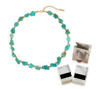 Generico Gioielli Turchese Blu da Donna, Collana Bracciale o Anello, Bigiotteria Color Oro per Estate Spiaggia Vacanza Regalo(Necklace-11)