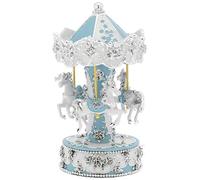 Generico Giostra Musicale con Cavalli, Ceramica Celeste e Argento, Stile Classico, Altezza 22 cm