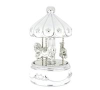 Generico Giostra Musicale Decorativa LED in Ceramica Bianca, Carillon Carosello, 17 cm, Alexia Argenti