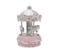 Generico Giostra Musicale LED Decorativa, Carillon in Ceramica Rosa e Argento, 17 cm, Design Vintage