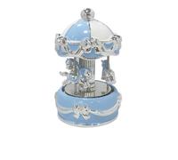 Generico Giostra Musicale LED in Ceramica, Decorativa Argento e Celeste, 17 cm, Alexia Argenti