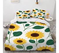 Generico Girasole Singolo Set Copripiumino, Foglie Verdi Copripiumini E Set Da Letto, Piante - Parure Copri Piumino, Naturalismo - Sacco Piumone 135X200Cm Con 2 Federa