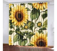Generico Girasole Tende Ombreggiatura da 2 Pannelli 110L x 215A CM,3D Stile Pastorale Tenda,Lavabile in lavatrice Soggiorno Tende, Poliestere Isolamento Termico Protezione UV Tenda Con Occhiello