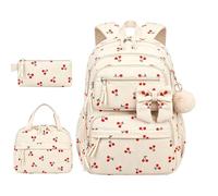 Generico Girls Backpack 3 Piece Set - Bow Cherry Bookbag | Lunch Bag Case