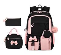 Generico Girls Backpack 3 Pieces Cute Bow Large Capacity with Lunch Box | Kids School Bag for Water Bottle Textbook Weekend Trip Travel Outdoor Explore