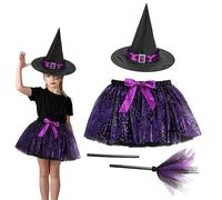 Generico Girls Halloween Witch Tutu Skirt Set, Violet Spider Web Costume Set, Sparkly Accessories Included, Dress-Up Outfit for Children’s Parties Trick-or-Treating Cosplay Events