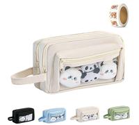 Generico Girls Large Pencil Case Teenage, Big Capacity Pencil Case 3 Compartments, Cute Pencil Cases, Stationery Pouch for Girls (Beige 2)