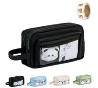 Generico Girls Large Pencil Case Teenage, Big Capacity Pencil Case 3 Compartments, Cute Pencil Cases, Stationery Pouch for Girls (Black 2)
