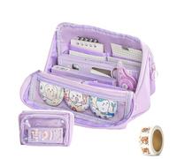 Generico Girls Large Pencil Case Teenage, Big Capacity Pencil Case 3 Compartments, Cute Pencil Cases, Stationery Pouch for Girls (Purple 1)