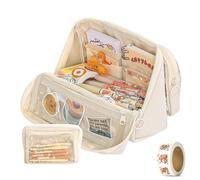 Generico Girls Large Pencil Case Teenage, Big Capacity Pencil Case 3 Compartments, Cute Pencil Cases, Stationery Pouch for Girls (Beige 1)