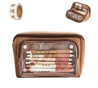 Generico Girls Large Pencil Case Teenage, Big Capacity Pencil Case 3 Compartments, Cute Pencil Cases, Stationery Pouch for Girls (Brown 1)