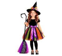 Generico Girls Witch Costume, Tulle Tutu Skirt with Hat and Broom Set | Complete 3-Piece Outfit Includes Voluminous Tulle Skirt, Matching Witch Hat, and Prop Broom, Adorable Little Witch Look for