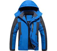 Generico Giubbino Invernale Uomo Impermeabile Giacca In Pile Termico Cappotto Antipioggia Con Cappuccio E Zip Oversize Parka Sherpa Sportiva Casual Abbigliamento Trekking Invernali Blu 3XL