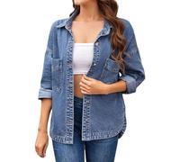 Generico Giubbotto Denim Donna,Camicia In Denim Svasato Lavato Con Spacchi Laterali Per L'Inizio Dell'Autunno